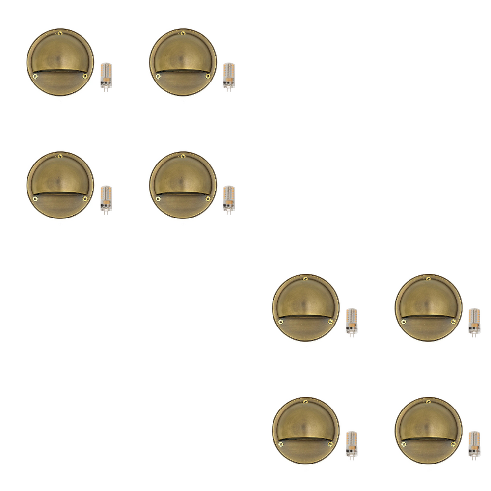 Outdoor Landscape Lighting LED 12V Low Voltage STBP06 Rein Cast Brass Round Half Moon 4x/8x/12x G4 2W Dimmable 2700K Package Step Deck Light Low Voltage Outdoor Landscape Lighting 8 Pack Antique Brass