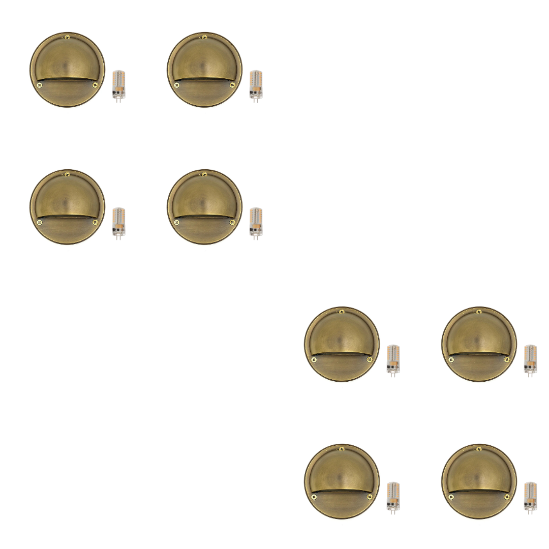 Outdoor Landscape Lighting LED 12V Low Voltage STBP06 Rein Cast Brass Round Half Moon 4x/8x/12x G4 2W Dimmable 2700K Package Step Deck Light Low Voltage Outdoor Landscape Lighting 8 Pack Antique Brass