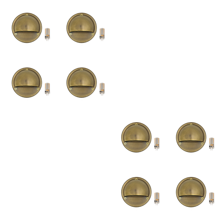 Outdoor Landscape Lighting LED 12V Low Voltage STBP06 Rein Cast Brass Round Half Moon 4x/8x/12x G4 2W Dimmable 2700K Package Step Deck Light Low Voltage Outdoor Landscape Lighting 8 Pack Antique Brass