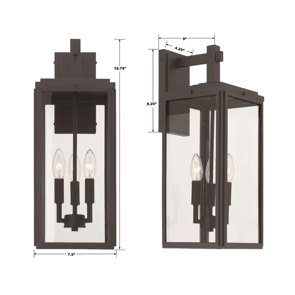 Outdoor Landscape Lighting LED 12V Low Voltage Byron 3 Light Outdoor Sconce 7.5"x19.75" Stainless Steel and Clear Glass Matte Black Finish 120V 3 E12 Candelabra Base LED Bulb Socket for Patio, Garden, Exterior Walls