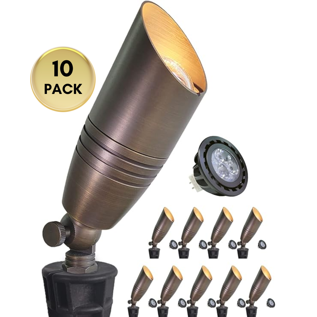 Outdoor Landscape Lighting LED 12V Low Voltage SPBA15 MR16 Brass Spotlight Package 12V AC/DC Low Voltage Outdoor Lighting with 5W 2700K Warm White Bulb 10 Pack with 5W 2700K MR16 Bulb