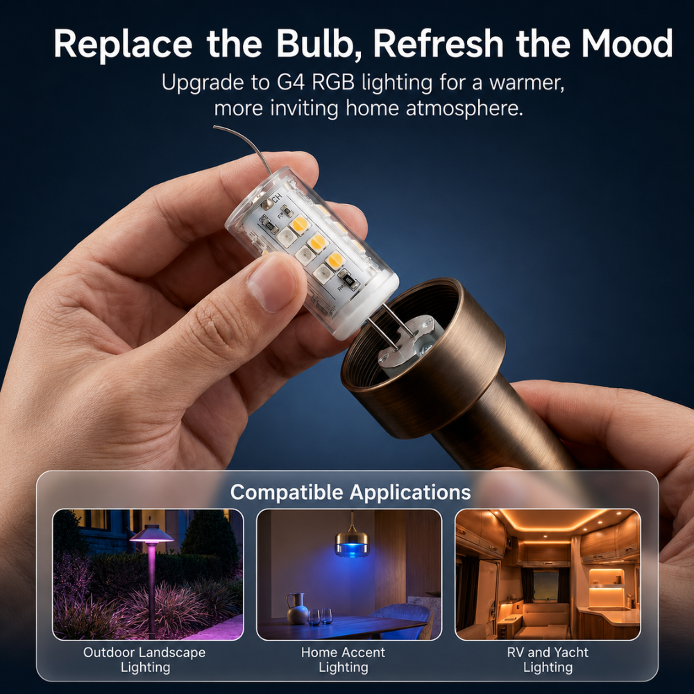 Outdoor Landscape Lighting LED 12V Low Voltage 3W G4 RGBCW 2700K-5000K Smart Bluetooth 12V Low Voltage LED Light Bulbs Package with Remote Dimmable Energy Saving