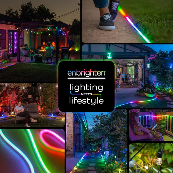 Outdoor Landscape Lighting LED 12V Low Voltage SLNR07 Dotless COB Smart Wi-Fi RGB Neon LED Strip Light 120V IP67 Outdoor Rated Dimmable High Voltage Silicone Strip Light with Mounting Clips, Screws, Power Adapter and Remote Control
