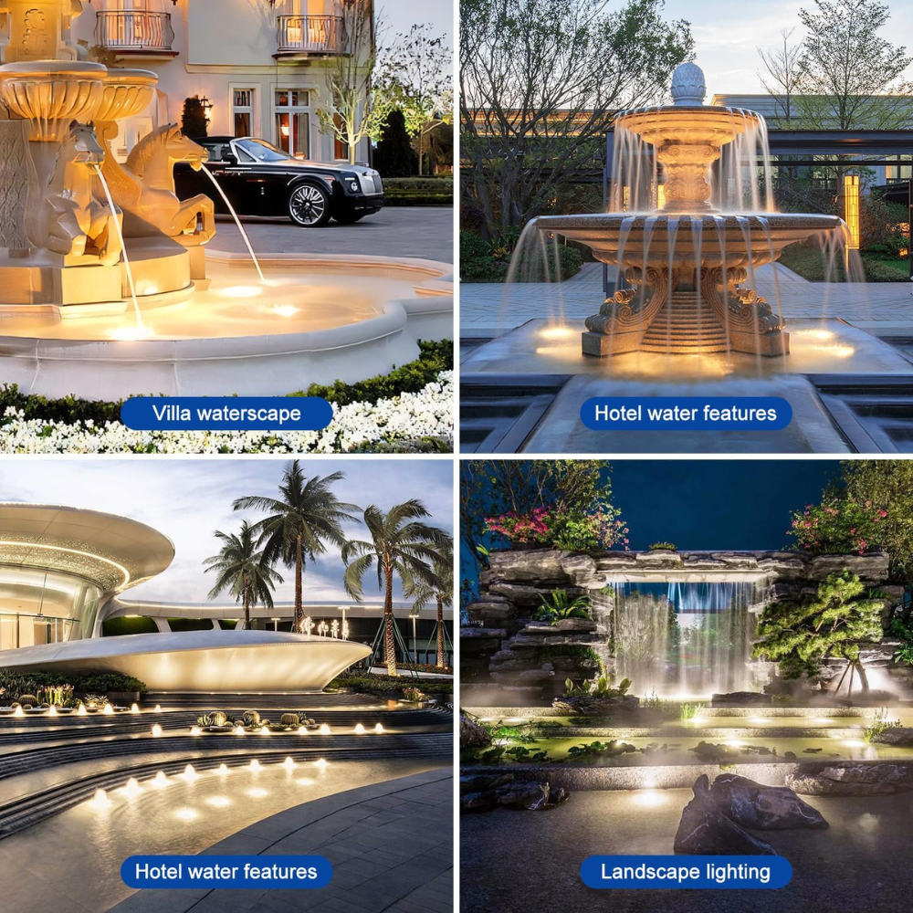 Outdoor Landscape Lighting LED 12V Low Voltage ULBA03 Aluminum Underwater Landscape 12-24V AC/DC 12W/24W Automatic Color-Changing RGB Integrated LED Fountain Light Pond Lighting IP68 for Wall Mounting
