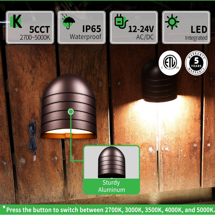 Outdoor Landscape Lighting LED 12V Low Voltage DLA08 5W 250LM Low Voltage 12V-24V 5CCT 2700K/3000K/3500K/4000K/5000K Integrated LED Outdoor Fence Deck Down Light Package, Step Patio Landscape Lights