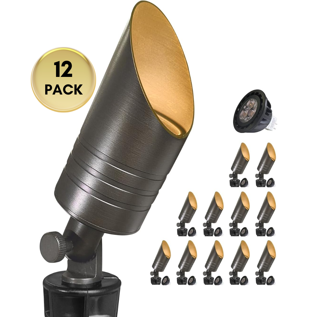 Outdoor Landscape Lighting LED 12V Low Voltage SPBA17 MR16 Brass Spotlight Package 12V AC/DC Low Voltage Outdoor Lighting with 5W 2700K Warm White Bulb 12 Pack with 5W 2700K MR16 Bulb
