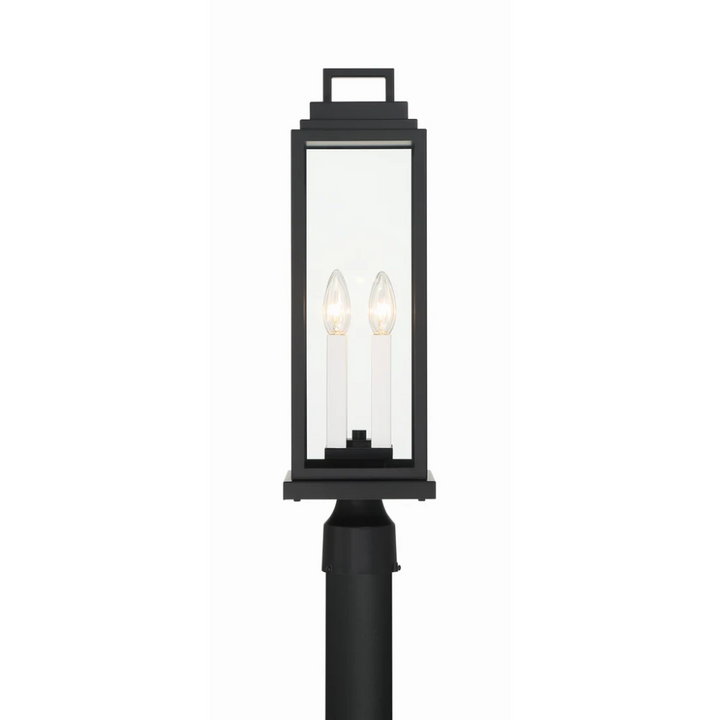 Outdoor Landscape Lighting LED 12V Low Voltage Aspen 4 Light Outdoor Post Light 6.5"x22" Stainless Steel and Glass Matte Black Finish 120V 4 E12 Candelabra Base LED Bulb Sockets Casual Farmhouse Lantern for Patio, Garden, Exterior Posts
