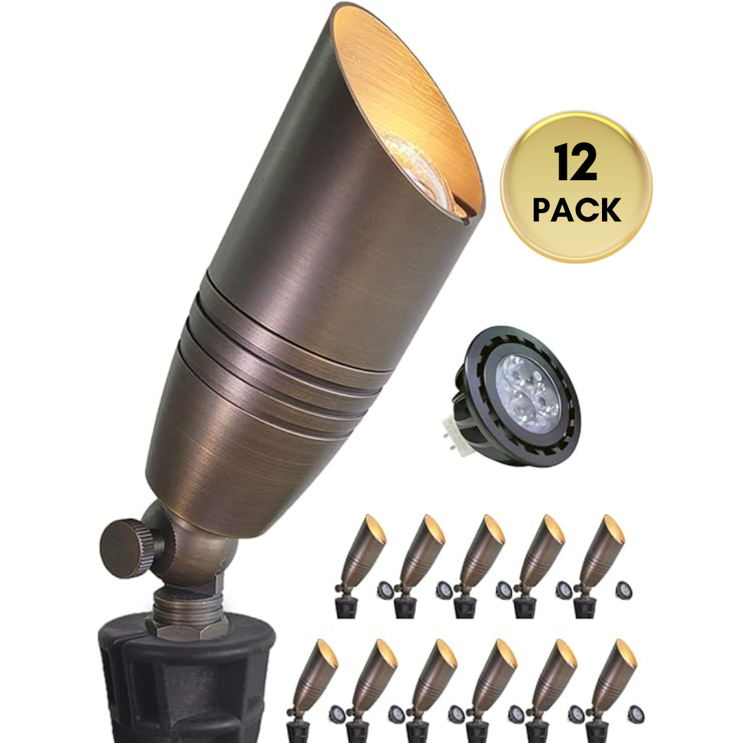 Outdoor Landscape Lighting LED 12V Low Voltage SPBA15 MR16 Brass Spotlight Package 12V AC/DC Low Voltage Outdoor Lighting with 5W 2700K Warm White Bulb 12 Pack with 5W 2700K MR16 Bulb