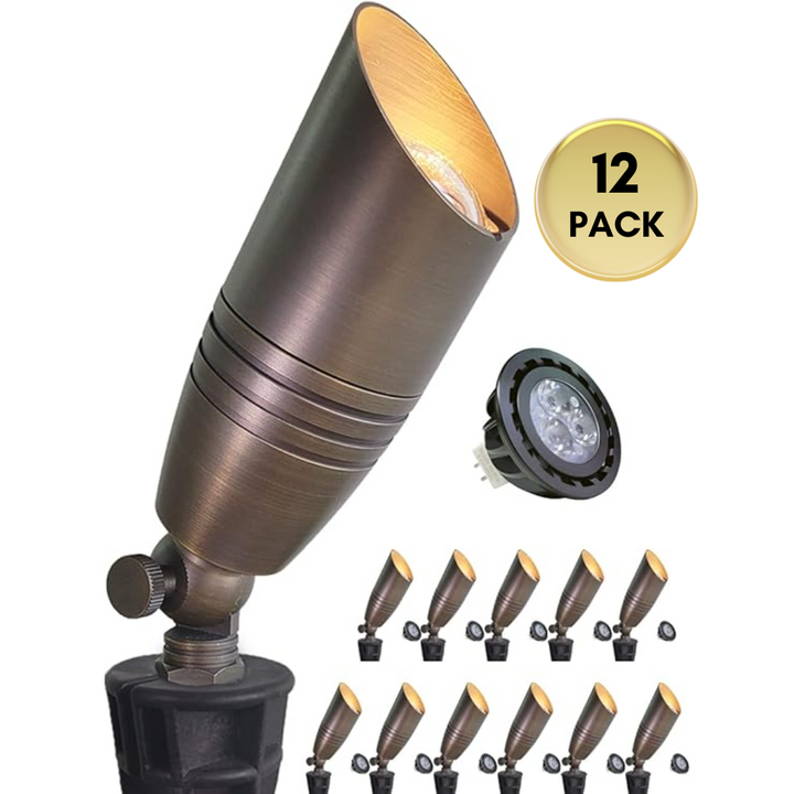 Outdoor Landscape Lighting LED 12V Low Voltage SPBA15 MR16 Brass Spotlight Package 12V AC/DC Low Voltage Outdoor Lighting with 5W 2700K Warm White Bulb 12 Pack with 5W 2700K MR16 Bulb