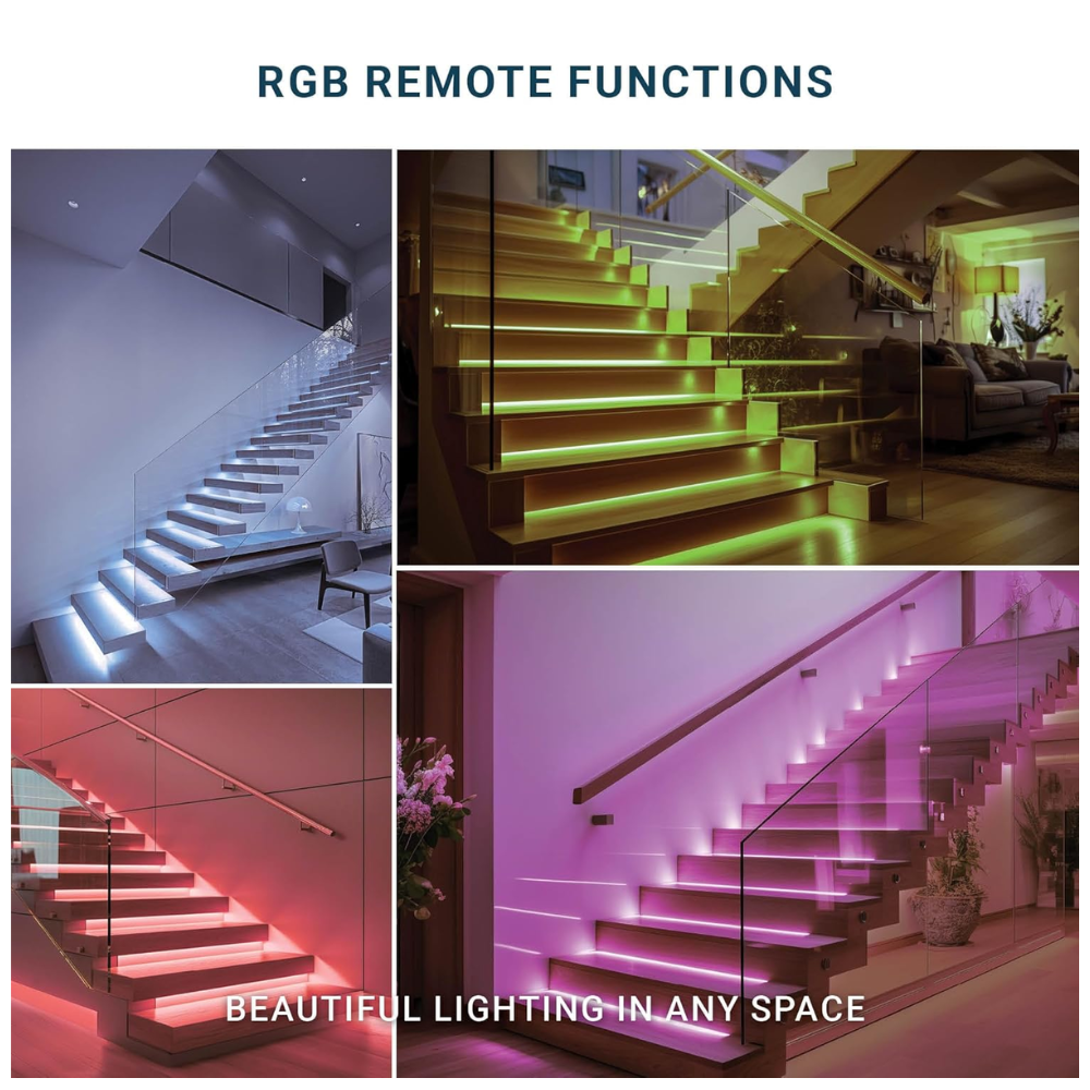 Outdoor Landscape Lighting LED 12V Low Voltage SLMS03 Intelligent LED COB Strip Light Stair Light Kit 10, 16 or 20 Stairs with Remote Control, Motion Sensor, RGB and Tunable 3000K-6000K