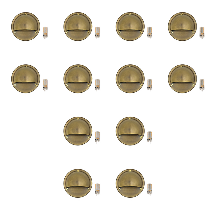 Outdoor Landscape Lighting LED 12V Low Voltage STBP06 Rein Cast Brass Round Half Moon 4x/8x/12x G4 2W Dimmable 2700K Package Step Deck Light Low Voltage Outdoor Landscape Lighting 12 Pack Antique Brass