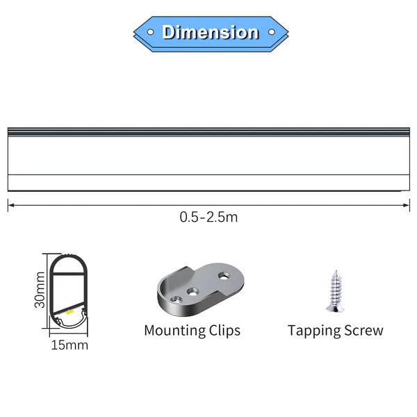 Outdoor Landscape Lighting LED 12V Low Voltage AP16F 8 ft Aluminum Channel Oval Wardrobe Hanging Rail Closet Rod 1.14″ (W) x 0.59″ (H) for LED Strip Lights | 10 Pack
