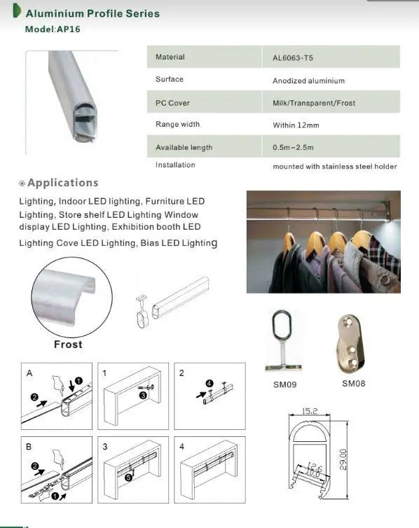 Outdoor Landscape Lighting LED 12V Low Voltage AP16F 8 ft Aluminum Channel Oval Wardrobe Hanging Rail Closet Rod 1.14″ (W) x 0.59″ (H) for LED Strip Lights | 10 Pack