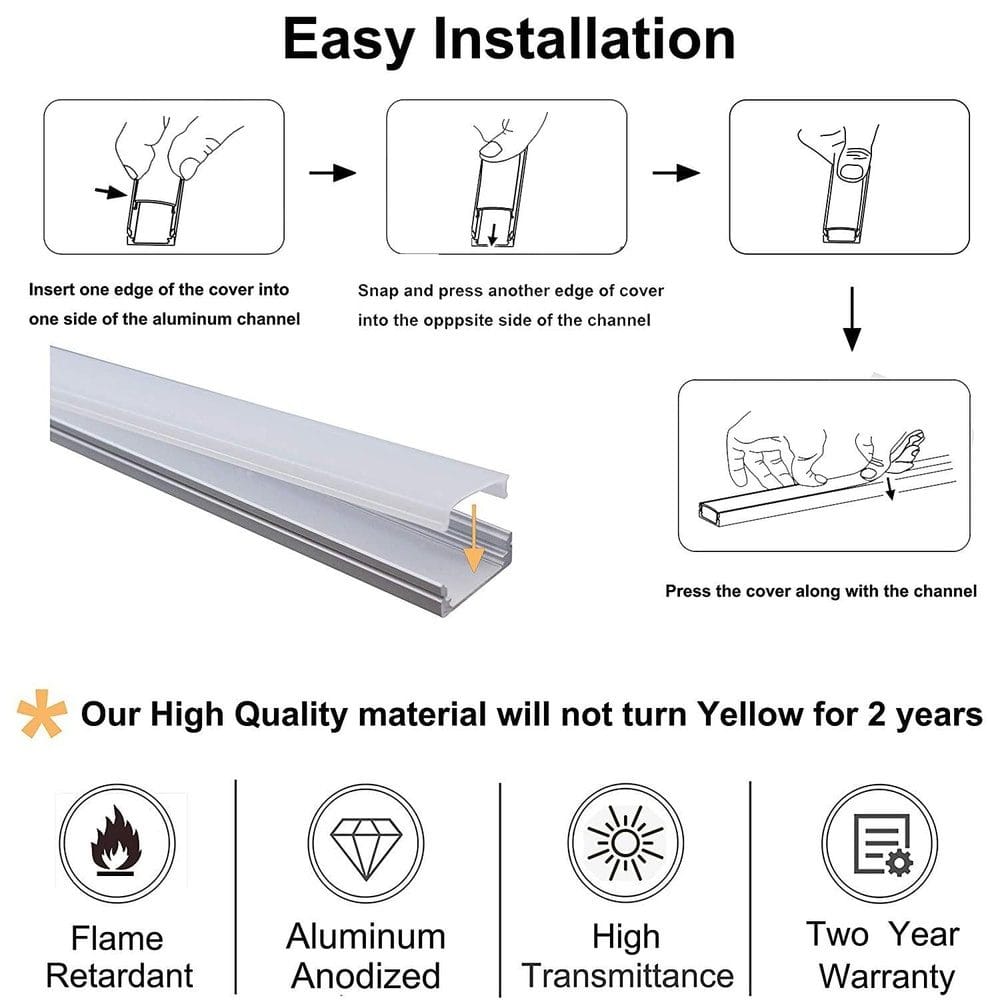 Outdoor Landscape Lighting LED 12V Low Voltage AP46M 8 ft Aluminum Channel Surface Mount 0.59″(W) x 0.31″(H) for LED Strip Lights | 10 Pack