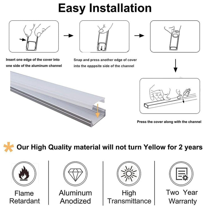 Outdoor Landscape Lighting LED 12V Low Voltage AP46M 8 ft Aluminum Channel Surface Mount 0.59″(W) x 0.31″(H) for LED Strip Lights | 10 Pack