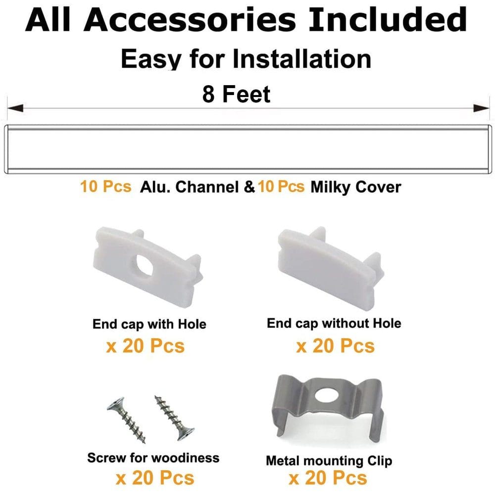 Outdoor Landscape Lighting LED 12V Low Voltage AP46M 8 ft Aluminum Channel Surface Mount 0.59″(W) x 0.31″(H) for LED Strip Lights | 10 Pack