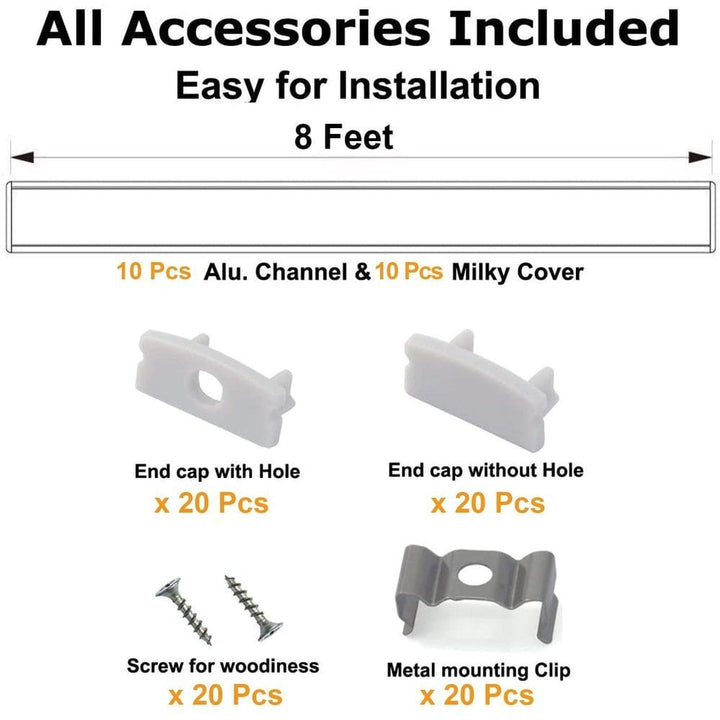 Outdoor Landscape Lighting LED 12V Low Voltage AP46M 8 ft Aluminum Channel Surface Mount 0.59″(W) x 0.31″(H) for LED Strip Lights | 10 Pack