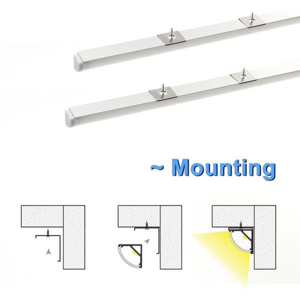 Outdoor Landscape Lighting LED 12V Low Voltage AP59 8 ft Aluminum Channel Corner Mount .63″ (W) x .73″ (H) for LED Strip Lights | 10 Pack