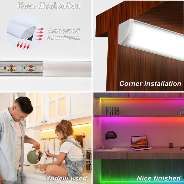 Outdoor Landscape Lighting LED 12V Low Voltage AP59 8 ft Aluminum Channel Corner Mount .63″ (W) x .73″ (H) for LED Strip Lights | 10 Pack