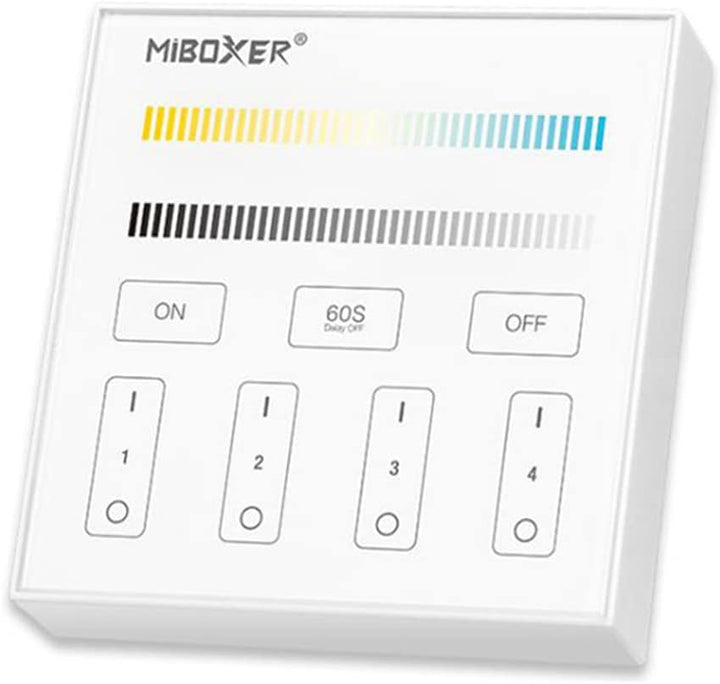 Outdoor Landscape Lighting LED 12V Low Voltage MiBoxer RGB/RGBW Wall Mounted Smart Panel Wireless Remote 4 Zones 2.4G RF Compatible with Miboxer WL5, FUT039, FUT045, FUT039W, FUT039S, LS2 Controllers Changing Color Temperature B2 Panel Remote
