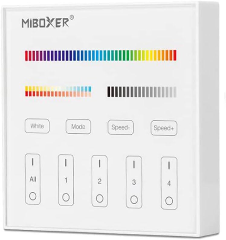 Outdoor Landscape Lighting LED 12V Low Voltage MiBoxer RGB/RGBW Wall Mounted Smart Panel Wireless Remote 4 Zones 2.4G RF Compatible with Miboxer WL5, FUT039, FUT045, FUT039W, FUT039S, LS2 Controllers RGBCCT B4 Panel Remote