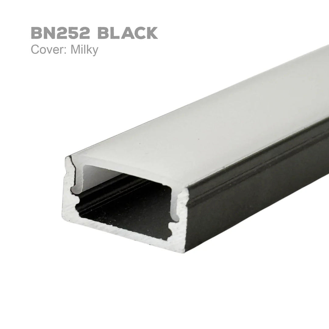 Outdoor Landscape Lighting LED 12V Low Voltage BN252 Rectangular Surface Mounted 8 ft Aluminum Channel 10 Pack for 0.43" LED Strip Light Cover with End Caps Black with Milky Cover