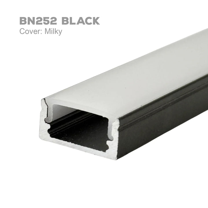 Outdoor Landscape Lighting LED 12V Low Voltage BN252 Rectangular Surface Mounted 8 ft Aluminum Channel 10 Pack for 0.43" LED Strip Light Cover with End Caps Black with Milky Cover