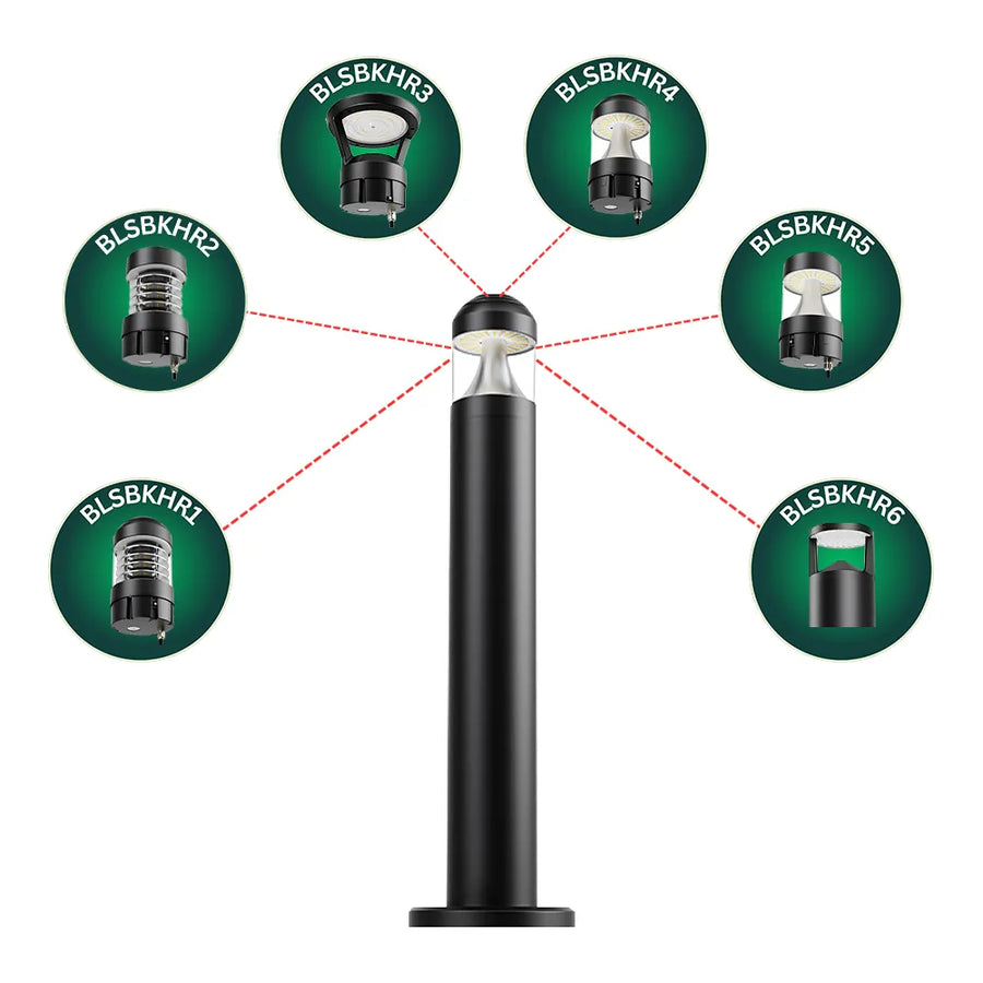 Outdoor Landscape Lighting LED 12V Low Voltage BLSBKHR 42" Black Round 120V Line Voltage Aluminum Bollard Lights Adjustable 14W/19W24W 3CCT 3000K/4000K/5000K 140LM/W Commercial Bollard Path Light Outdoor Lighting with Dusk to Dawn Photocell IP65 Waterproof