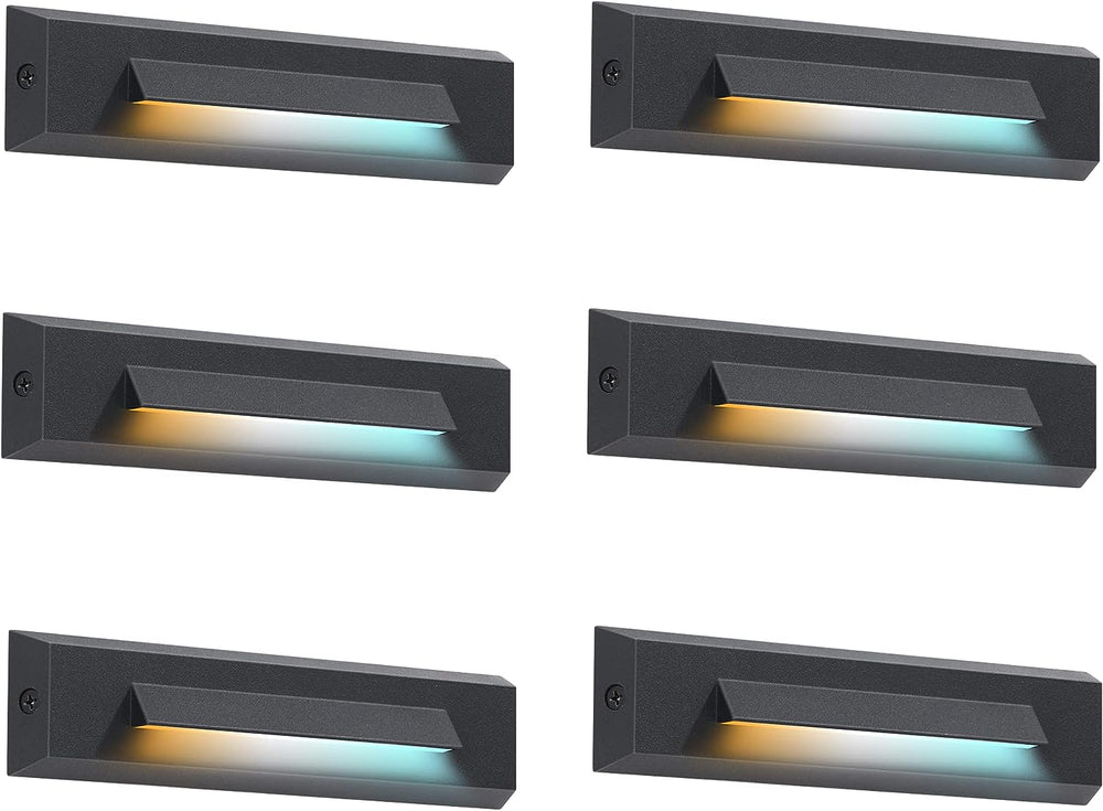 Outdoor Landscape Lighting LED 12V Low Voltage STLA07 6 Pack Low Voltage 3CCT 2700K/4000K/6000K LED Step Lights Outdoor Package, 2.5W Accent Lighting Fixtures Black