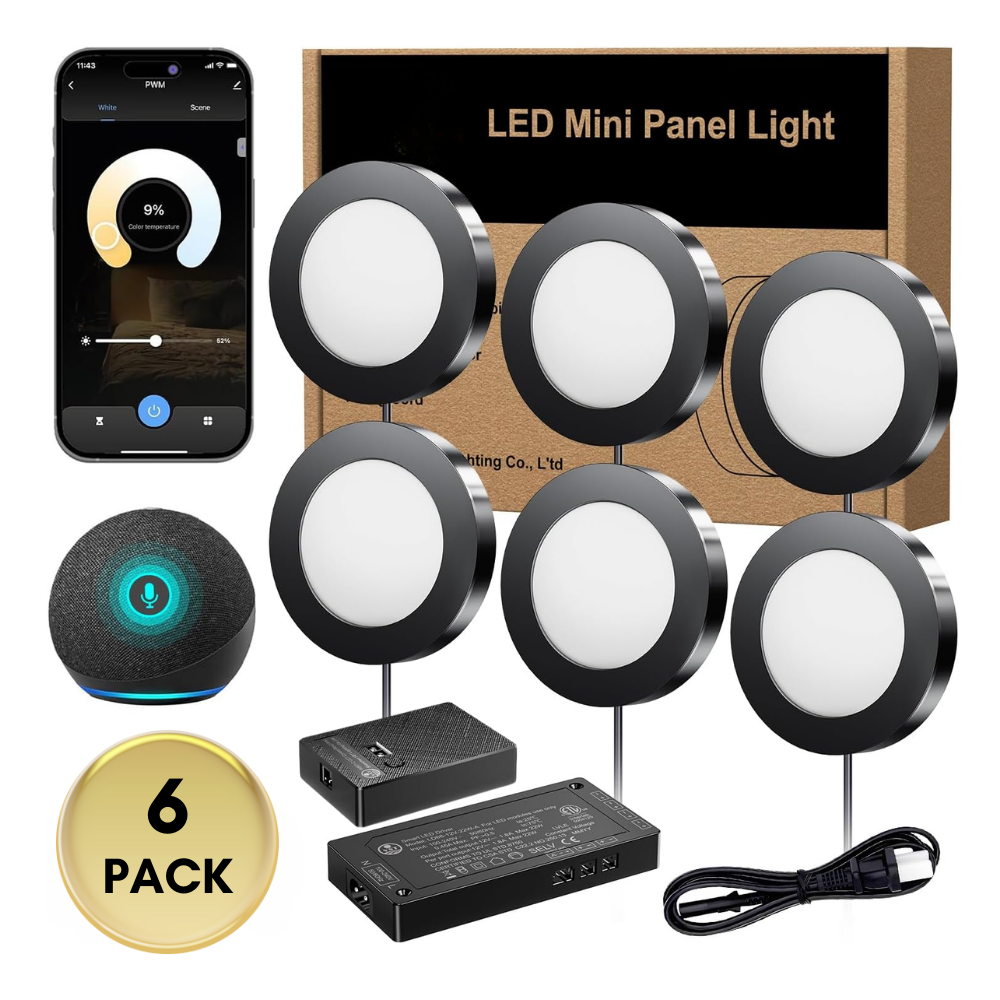 Outdoor Landscape Lighting LED 12V Low Voltage CBSA01 6 Pack 2W 12V 3000K-6000K Smart Recessed Cast Aluminum Cabinet Light Energy Saving Dimmable LED Downlighting with Remote Control Black