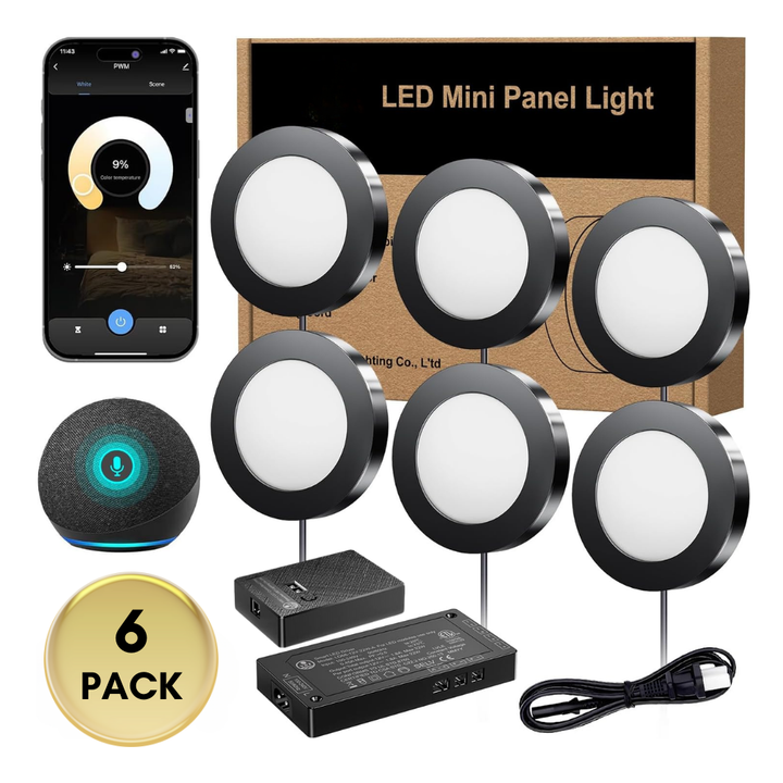 Outdoor Landscape Lighting LED 12V Low Voltage CBSA01 6 Pack 2W 12V 3000K-6000K Smart Recessed Cast Aluminum Cabinet Light Energy Saving Dimmable LED Downlighting with Remote Control Black