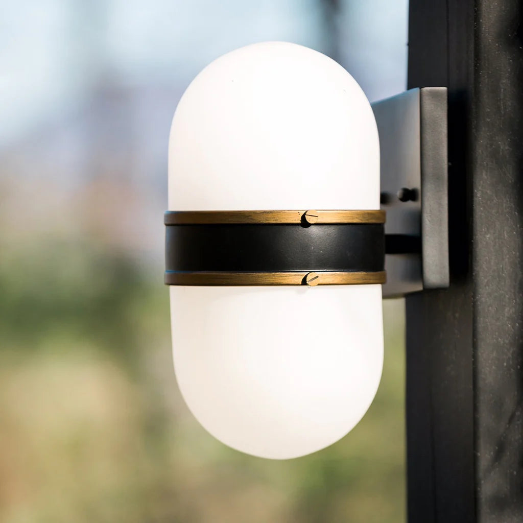Outdoor Landscape Lighting LED 12V Low Voltage Brian Patrick Flynn Capsule 1 Light Outdoor Sconce 6"x10" Stainless Steel and Glass Matte Black with Textured Gold Finish 120V 1 E26 Medium Base LED Bulb Socket for Patio, Garden, Interior and Exterior Walls