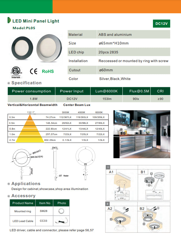 Outdoor Landscape Lighting LED 12V Low Voltage CB07 4x/8x/12x Package Round 1.8W DC12V Low Voltage LED Dimmable Cast Aluminum Recessed Cabinet Light Down Lighting Fixture