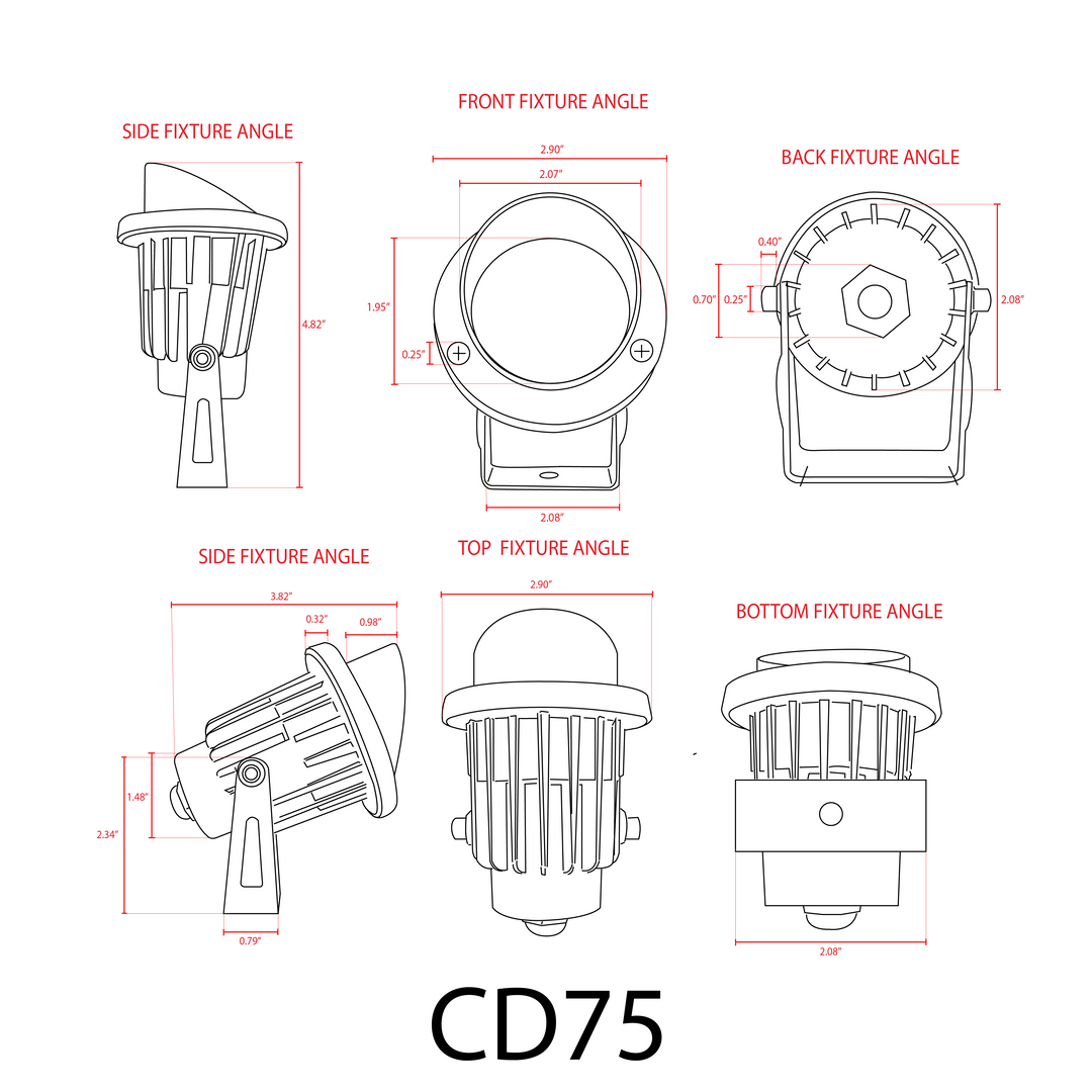 Outdoor Landscape Lighting LED 12V Low Voltage CD75 Cast Aluminum Spotlight | 7W Integrated LED 12V Low Voltage Landscape Light
