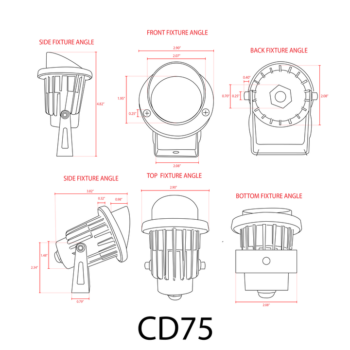 Outdoor Landscape Lighting LED 12V Low Voltage CD75 Cast Aluminum Spotlight | 7W Integrated LED 12V Low Voltage Landscape Light