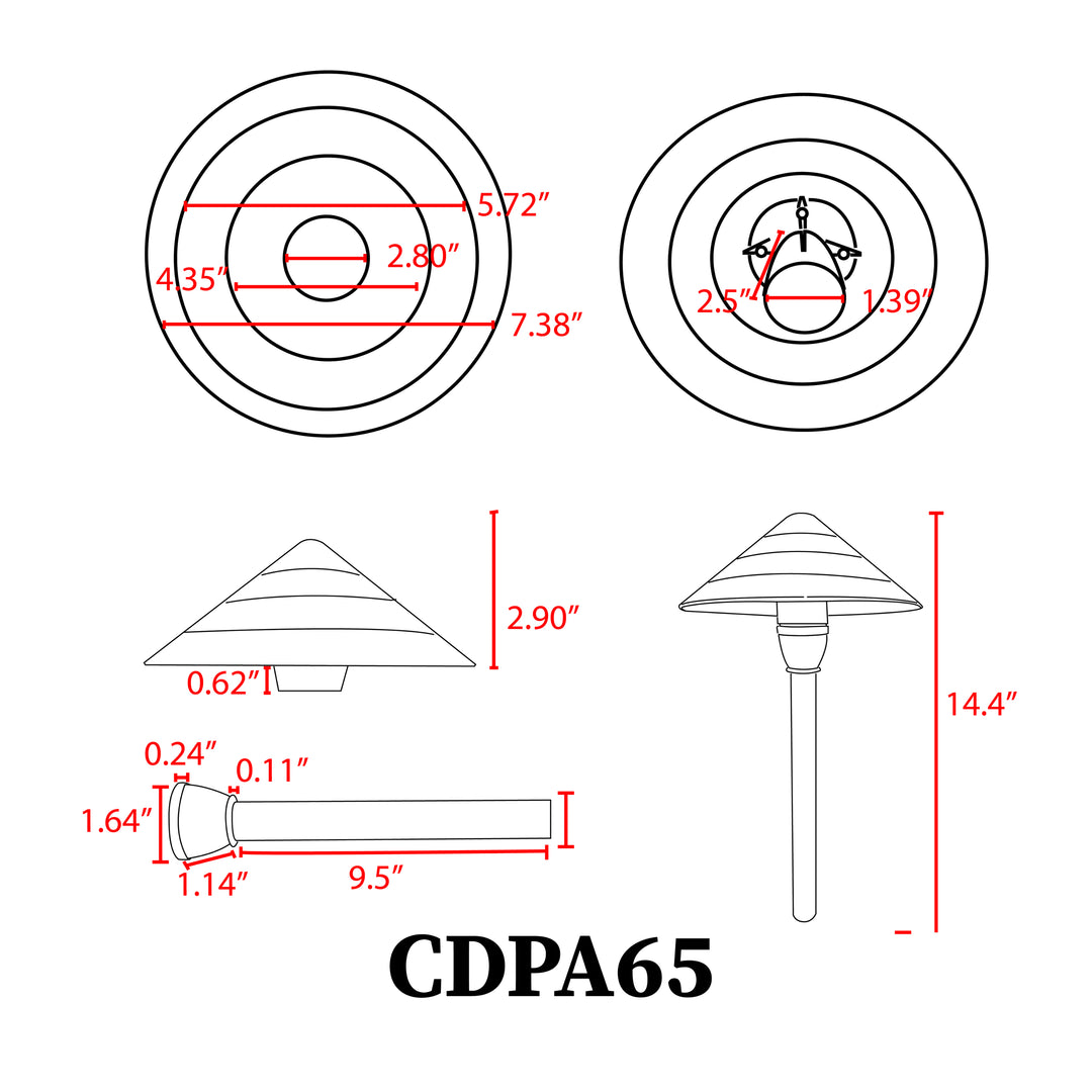 Outdoor Landscape Lighting LED 12V Low Voltage CDPA65 Cast Aluminum Path Light | 3W 3000K Warm White Integrated LED 12V Low Voltage Landscape Light