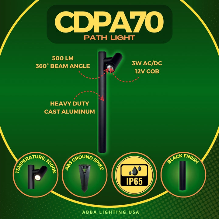 Outdoor Landscape Lighting LED 12V Low Voltage CDPA70 3W 3000K Warm White Integrated LED Adjustable Aluminum Directional Bollard Path Light 12V Low Voltage Outdoor Landscape Lighting