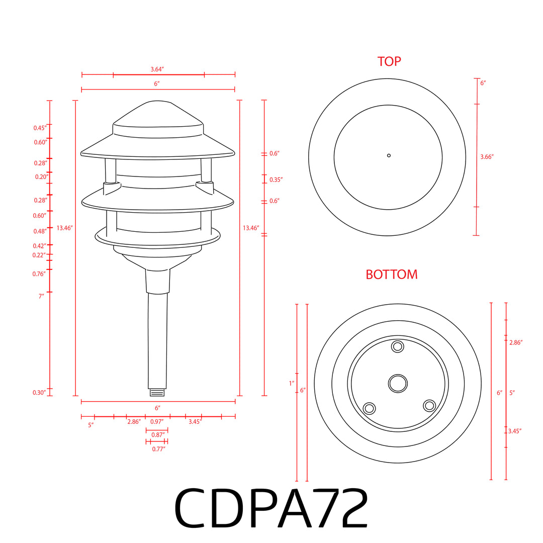 Outdoor Landscape Lighting LED 12V Low Voltage CDPA72 Black/Brown 12V AC/DC Low Voltage Landscape Lighting 3 Tier Pagoda Aluminum Path Light