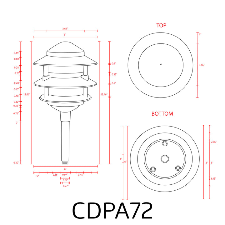 Outdoor Landscape Lighting LED 12V Low Voltage CDPA72 Black/Brown 12V AC/DC Low Voltage Landscape Lighting 3 Tier Pagoda Aluminum Path Light