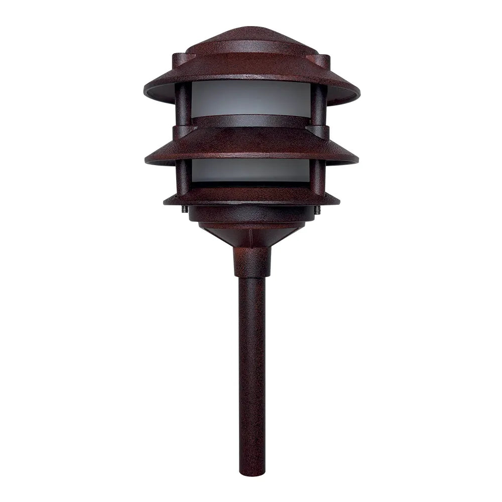 Outdoor Landscape Lighting LED 12V Low Voltage CDPA72 Black/Brown 12V AC/DC Low Voltage Landscape Lighting 3 Tier Pagoda Aluminum Path Light Brown