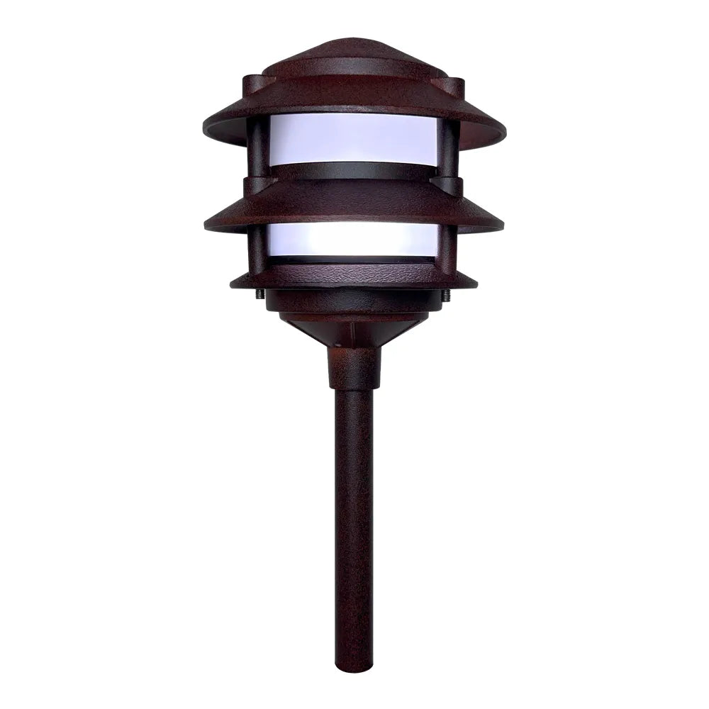 Outdoor Landscape Lighting LED 12V Low Voltage CDPA72 Black/Brown 12V AC/DC Low Voltage Landscape Lighting 3 Tier Pagoda Aluminum Path Light