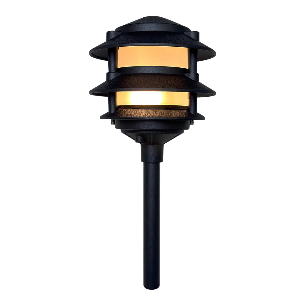 Outdoor Landscape Lighting LED 12V Low Voltage CDPA72 Black/Brown 12V AC/DC Low Voltage Landscape Lighting 3 Tier Pagoda Aluminum Path Light