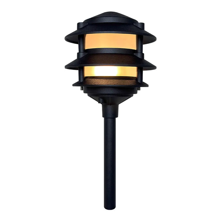 Outdoor Landscape Lighting LED 12V Low Voltage CDPA72 Black/Brown 12V AC/DC Low Voltage Landscape Lighting 3 Tier Pagoda Aluminum Path Light