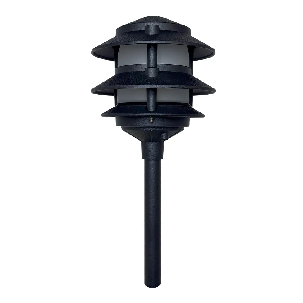 Outdoor Landscape Lighting LED 12V Low Voltage CDPA72 Black/Brown 12V AC/DC Low Voltage Landscape Lighting 3 Tier Pagoda Aluminum Path Light Black