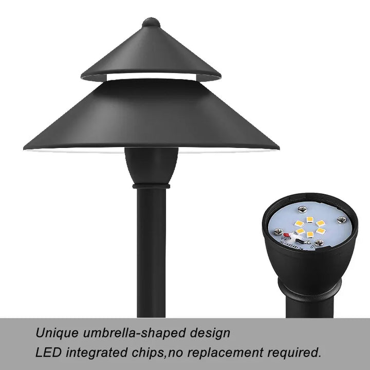 Outdoor Landscape Lighting LED 12V Low Voltage CDPA77 3W 12V-24V AC/DC Low Voltage Two-Tier Mushroom Hat 5CCT Integrated LED Aluminum Path Light