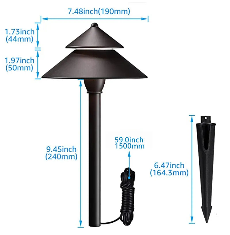 Outdoor Landscape Lighting LED 12V Low Voltage CDPA77 3W 12V-24V AC/DC Low Voltage Two-Tier Mushroom Hat 5CCT Integrated LED Aluminum Path Light