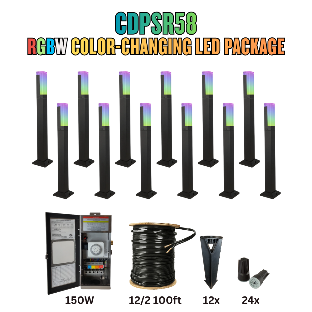 Outdoor Landscape Lighting LED 12V Low Voltage RGBW Color Changing LED Holiday Package: (12) Spotlight or (12) Path Lights with Wires and Connectors CDPAR60 Black Aluminum 10W LED Path Lights