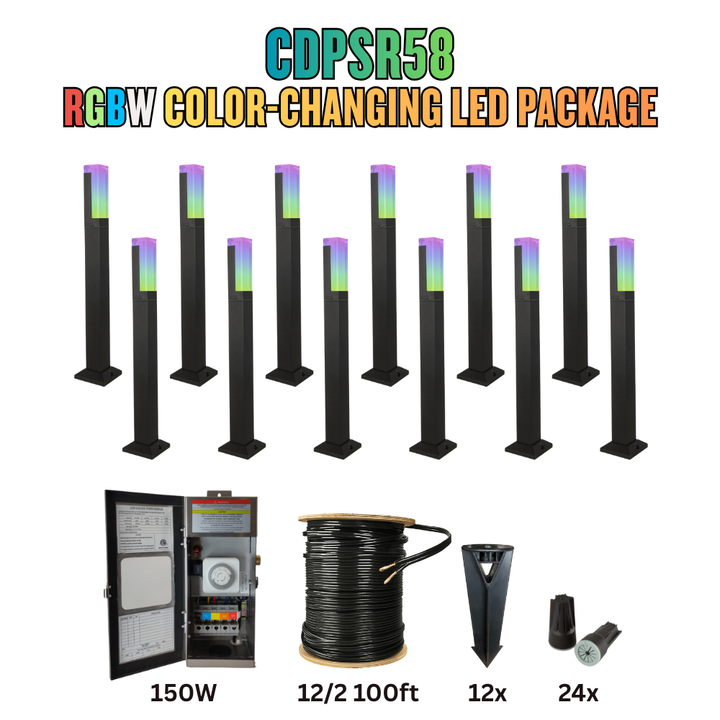 Outdoor Landscape Lighting LED 12V Low Voltage RGBW Color Changing LED Holiday Package: (12) Spotlight or (12) Path Lights with Wires and Connectors CDPAR60 Black Aluminum 10W LED Path Lights