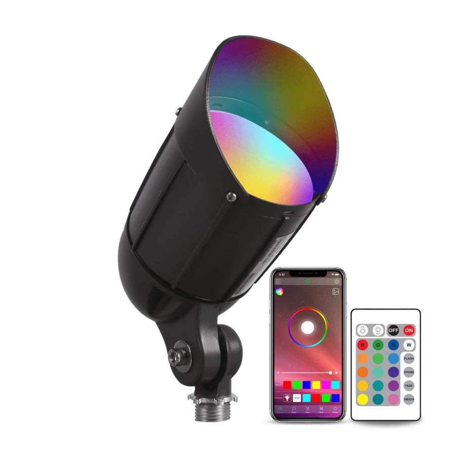 Outdoor Landscape Lighting LED 12V Low Voltage CDRA12 Cast Aluminum Color Changing Spotlight | 12W Integrated RGBW Smart Bluetooth AC12V Low Voltage Landscape Light