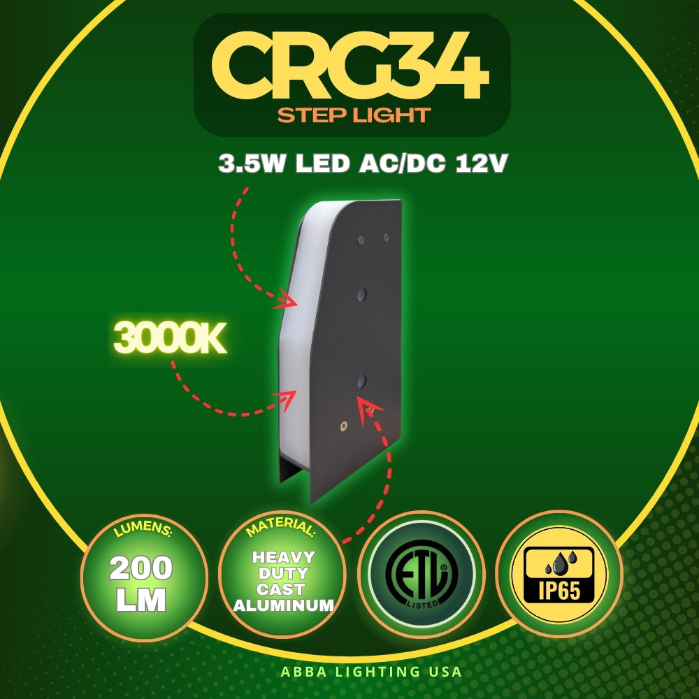 Outdoor Landscape Lighting LED 12V Low Voltage CRG34 3.9″x 1.37″x 7.8″ Paver Well Light - Heavy Duty Cast Aluminum, IP65 3.5W 3000K AC/DC 12V Low Voltage COB